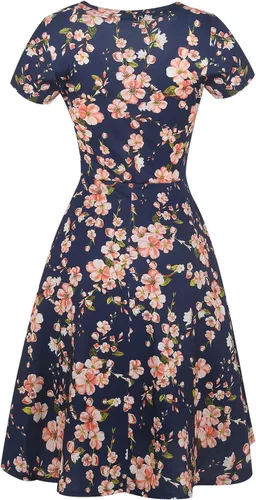Vista 4 de HELYO - Vestido elegante para mujer, diseño informal acampanado estilo vintage de los años 50, con estampado floral y bolsillos, largo hasta