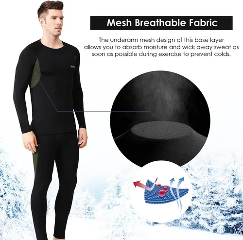 Vista 5 de Conjunto de ropa interior térmica para hombre con forro polar para esquí, invierno, capa base cálida para clima frío