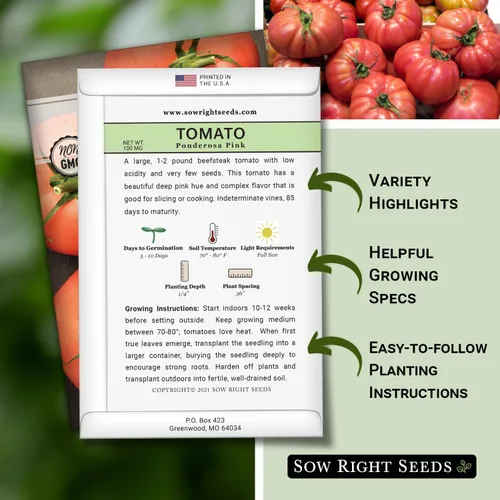 Vista 2 de Sow Right Seeds - Semillas de tomate rosa Ponderosa para plantar - Paquete de reliquia sin OMG con instrucciones para plantar y cultivar un huerto