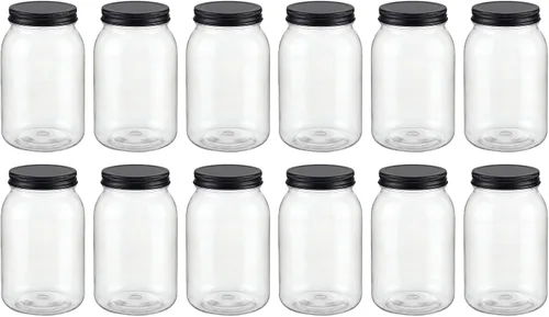 Vista 10 de novelinks Tarros de plástico de 32 onzas y tarros de plástico transparente Negro