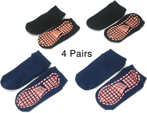 Vista 7 de SkiBeaut Calcetines de trampolín para niños, 4 pares de calcetines antideslizantes antideslizantes con agarre pegajoso, para entrenamiento descalzo