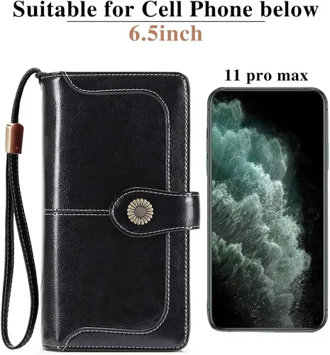 Vista 5 de FALAN MULE Cartera de cuero genuino RFID bloqueo gran capacidad Trifold señoras cartera.