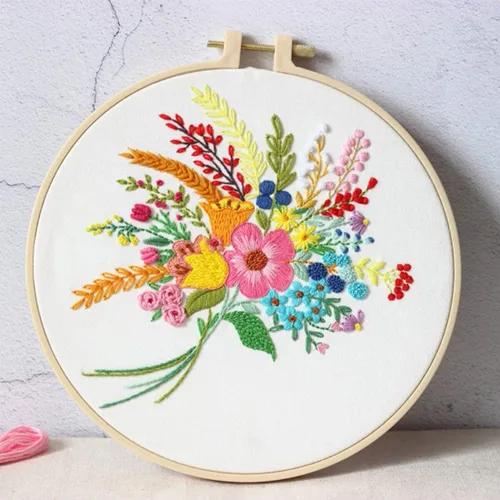 Vista 4 de Konrisa Kit de Bordado Estampado con Patrón Floral DIY Kits de Punto de Cruz para Adultos Flores Plantas Kit de Iniciación de Bordado con Hilo