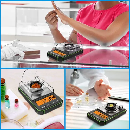 Vista 6 de Báscula digital de miligramo, mini báscula portátil de 1.76 oz, graduación precisa de 0.00 oz, báscula de bolsillo profesional con pinzas