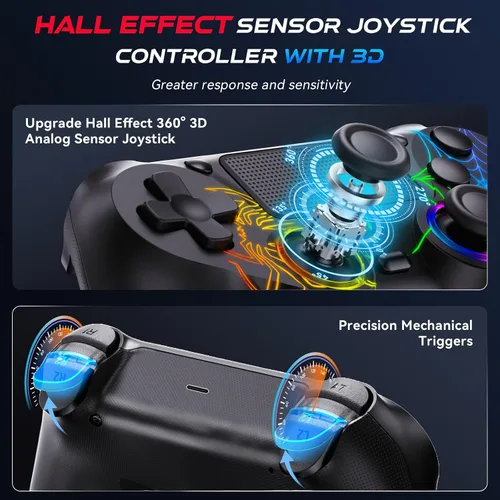 Vista 3 de Fanyooge Controller Wireless for PS4, 2 Pack Spider Pattern RGB Controller for Ps4 with Hall Effect Joystick1000mAh BatteryUSB CDual Vibration6-Axis