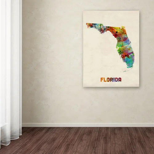 Vista 3 de Trademark Fine Art Lienzo decorativo para pared, diseño de mapa de Florida de Michael Tompsett, 14 x 19 pulgadas