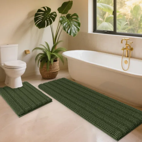 Vista 76 de ACCUMTEK - Juego de alfombras de baño a rayas beige de 3 piezas, ultrasuaves, antideslizantes de chenilla, alfombras de baño mullidas y absorbentes