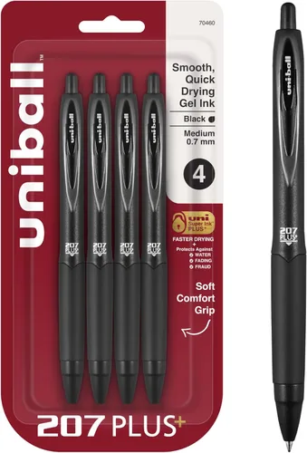 Vista 12 de Uniball Signo - Bolígrafo de gel retráctil, mediano de 0.028 in, tinta azul, barril con detalles azul/metálico, docena (paquete de 12)