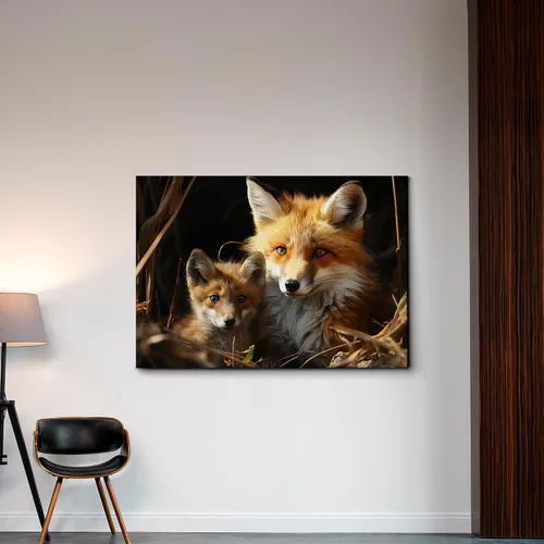 Vista 3 de Fox Mother Cub Print, In The Style Of Stencil,Based, Kids Wall Art, Kids Wall Art Display, Mom And Baby Animal Art Print, Wall Art, Art Print