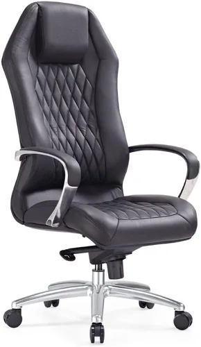 Vista 4 de ZURI Muebles - Silla ejecutiva ergonómica de cuero genuino con base de aluminio, color negro