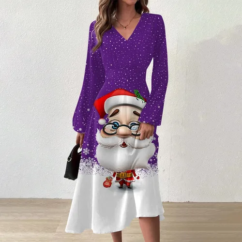 Vista 2 de Vestidos de Navidad para mujer, vestido de suéter de manga larga con cuello redondo y ajuste holgado