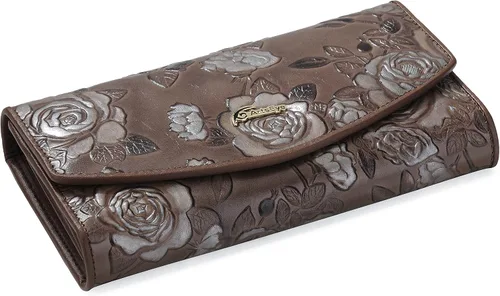 Vista 3 de Rose Collection - Monedero triple de cuero genuino en relieve (gris), Gris, Vintage
