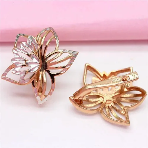 Vista 4 de SAGEKING 2024 New 585 Purple Gold 14K Rose Gold Hollow Out Exquisite Two-Color Flower Earrings For Women Romantic Light Luxury Engagement Jewelry