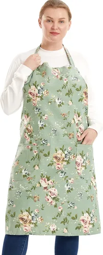 Vista 39 de Delantales de algodón y lino para hornear, talla grande, para mujer, con bolsillos, cocina