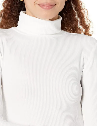 Vista 4 de Tienda Essentials Camiseta de cuello alto de punto acanalado de manga larga para mujer (disponible en tallas grandes), paquete de 2