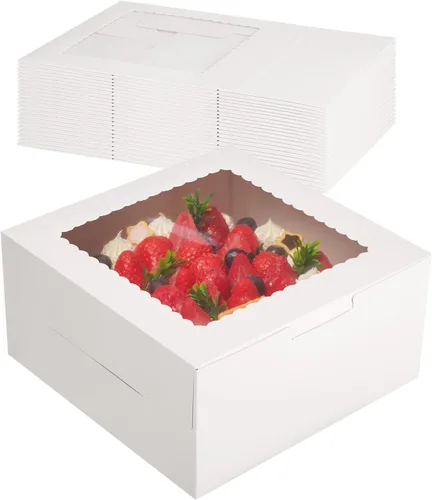Vista 9 de Kootek 4pcs Cake Boxes with Window, 10 x 10 x 5 Inches Bakery Boxes Treat Cookie Dessert Boxes Pastry Box for Cake, Chocolate Covered Strawberries