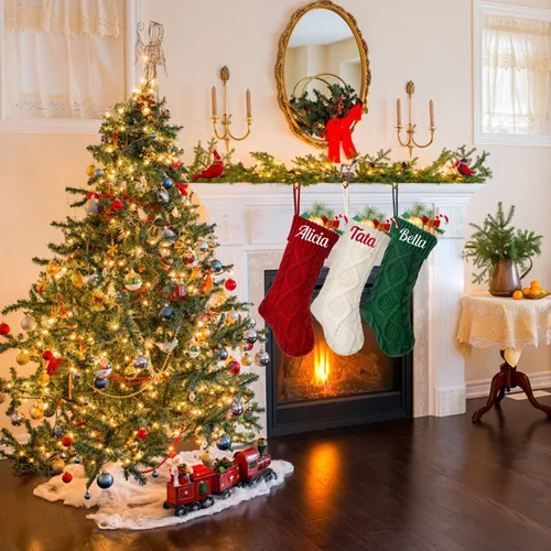 Vista 7 de Calcetines de Navidad personalizados, calcetines de Navidad familiares con nombre personalizado, calcetín de Navidad de punto grande de 18 pulgadas