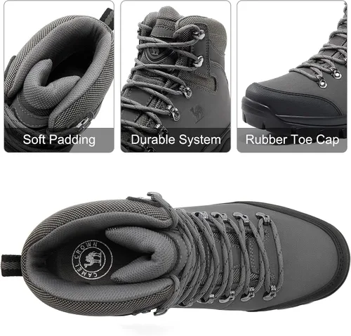 Vista 4 de CAMEL CROWN Botas de senderismo para hombre, de cuero auténtico