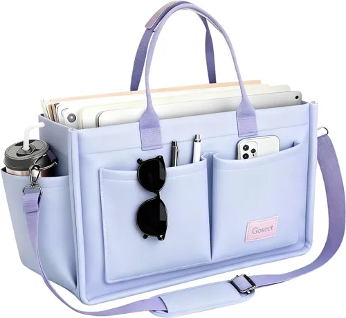 Vista 12 de Bolso de lona para mujer con bolsillos, bolso cruzado para portátil de trabajo, bolso de hombro para todo lo demás, bolso de lona para todos
