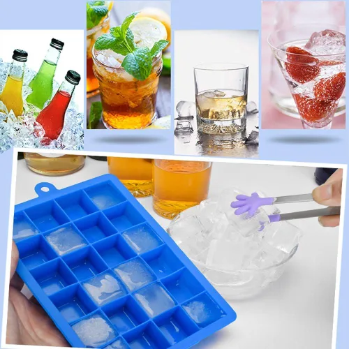 Vista 3 de Bandeja para cubitos de hielo, bandejas cuadradas de silicona para cubitos de hielo apilables de fácil liberación con tapa extraíble, 24 cavidades