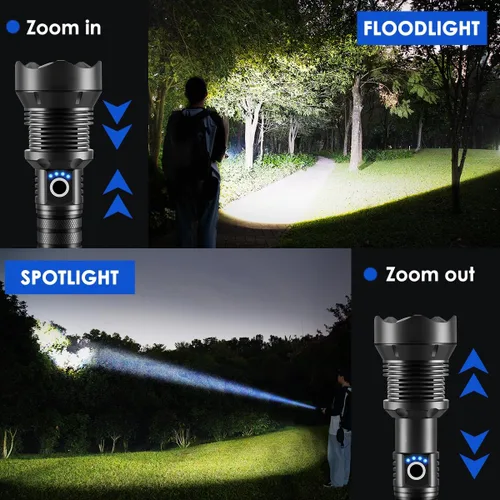 Vista 2 de Linternas recargables de alto lúmenes, linterna resistente recargable, linterna LED súper brillante con 5 modos, luz de flash potente ajustable