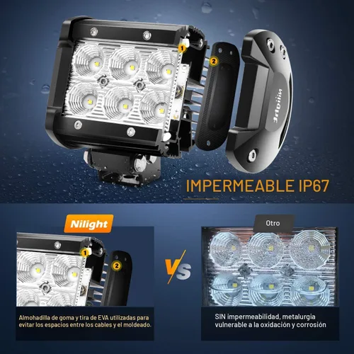 Vista 7 de Nilight Barra de luz LED, 2 piezas de 18 W, luces LED todoterreno de 12 V y 5 pines, interruptor basculante, kit de arnés de cableado de barra