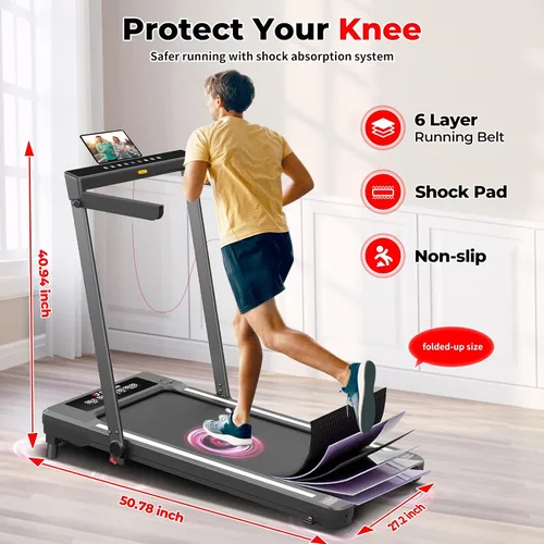Vista 8 de SubSun Foldable Treadmill for Home, Portable Walking Pad with Handle, Manuall/Auto/No Incline, 2.5HP Treadmill with 265 Lbs, Black/White