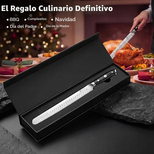 Vista 9 de PAUDIN Cuchillo de trinchar, cuchillo para brisket de 12 pulgadas, cuchillos de rebanar premium con hoja Granton para cortar brisket ahumado, carne