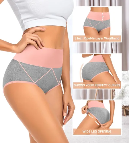 Vista 5 de MISSWHO Ropa interior de algodón de cintura alta para mujer, cobertura completa, suave, de doble capa, con banda en la cintura