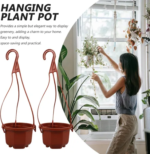 Vista 3 de DOITOOL Macetas colgantes de plástico con gancho para plantas Chlorophytum Octogonal Ventilado Root Plantador para Balcón Jardín Decoración