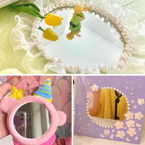 Vista 4 de Azulejo de espejo redondo de vidrio, adhesivo autoadhesivo de 6 pulgadas, lámina de espejo circular pequeña para manualidades, placas de espejo