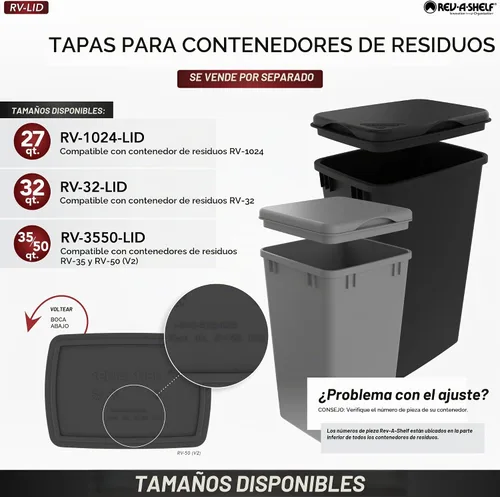 Vista 5 de Rev-A-Shelf RV-1024-52 - Recipiente de cocina de recambio de 27 cuartos de galón, plástico, blanco