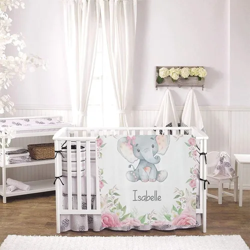 Vista 3 de Manta de forro polar súper suave para bebé niña con nombre personalizado y diseño de elefante rosa para cumpleaños de niño y niña, 30 x 40 pulgadas