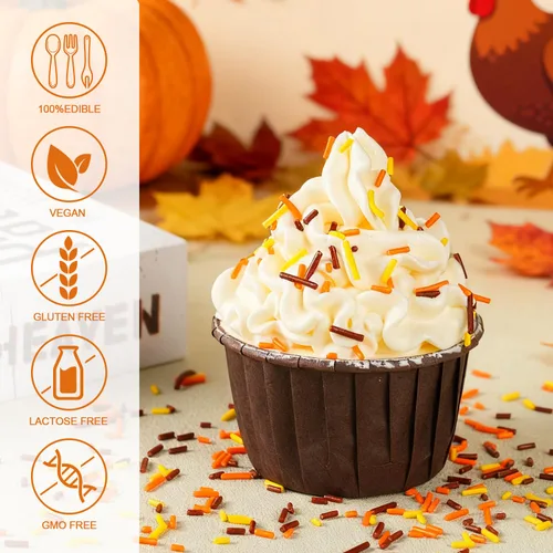Vista 3 de Chispas de Jimmies de otoño para Acción de Gracias, 7oz - Azúcar comestible de otoño en color naranja, amarillo y marrón para decorar galletas
