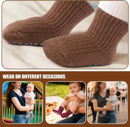 Vista 6 de 8 Pairs Baby Toddler Socks Non-Slip Grip Socks for Boys Girls Newborn Infant Baby Cotton Crew Sock with Grips 0-5T