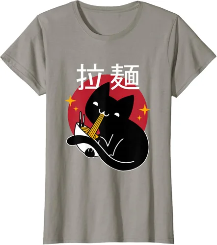 Vista 29 de Camiseta japonesa Ramen Noodle Cat, Negro