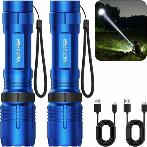 Vista 17 de Victoper Linternas LED Rojas, linterna táctica recargable de alto poder y alto lúmen súper brillante, 5 modos, con zoom, impermeable, luces de flash