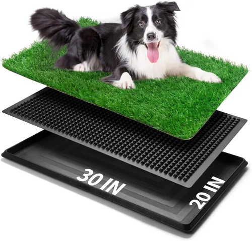 Vista 12 de Almohadilla de césped para perros con bandeja, 25 x 20 pulgadas para interior de césped artificial Puppy Potty Training, Portable Dog Toilet Pet