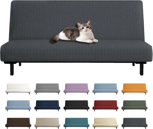 Vista 10 de YEMYHOM Funda para Futón Diseño Jacquard Más Reciente de Alta Elasticidad para Sofá Cama sin Brazos, Protector de Muebles Antideslizante con Parte