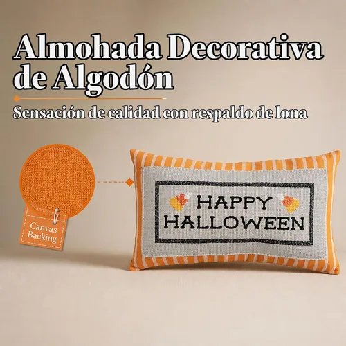 Vista 4 de Mud Pie Almohada de Halloween, almohada bordada Happy Halloween Naranja