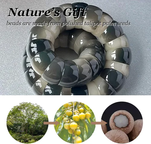 Vista 4 de Mudi - Pulsera para mujer con cuentas de semillas Bodhi naturales, pulsera elástica Zen Fidget alivia la ansiedad y el estrés
