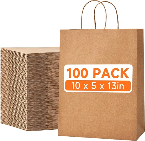 Vista 14 de METAPRINT 100 bolsas de regalo de papel de 8 x 4.5 x 10.8 pulgadas, bolsa de papel kraft negro con asas a granel para cumpleaños, bodas, fiestas