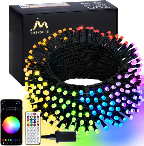 Vista 17 de JMEXSUSS Guirnalda de luces de Navidad de 200 LED azules y blancas, 66 pies, de exterior, expansible, para árbol, fiesta o decoración de hogar