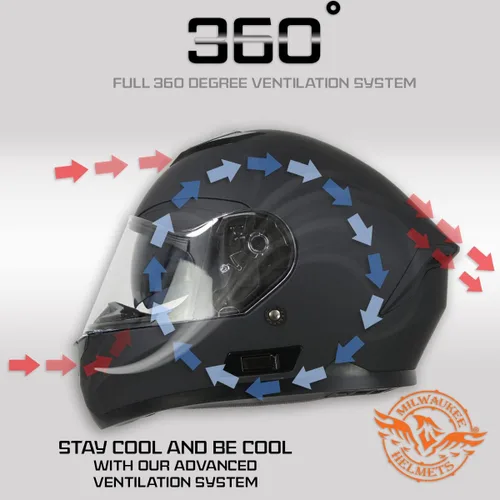 Vista 4 de Milwaukee Helmets MPH9835DOT 'Sweeper' - Casco de motocicleta de cara completa para hombres y mujeres, con visera desplegable