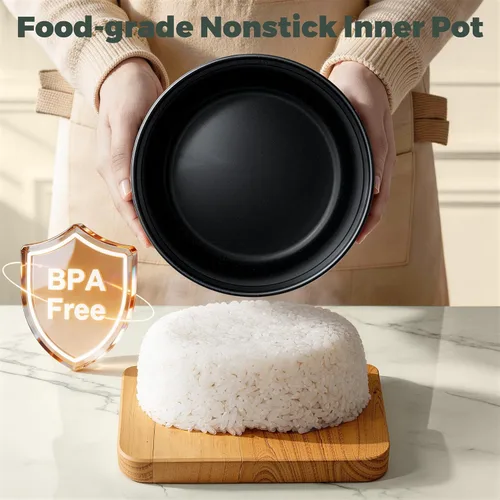 Vista 7 de CHACEEF Mini arrocera de 2 tazas sin cocinar, olla arrocera de 1.2 L, pequeña máquina de arroz portátil antiadherente de viaje, sin BPA, cocina
