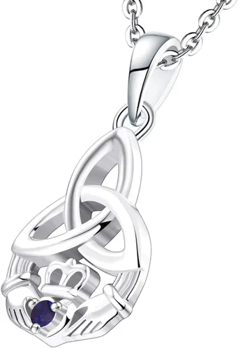 Vista 2 de JO WISDOM Collar con colgante de corazón celta irlandés de plata de ley 925 con piedras de nacimiento