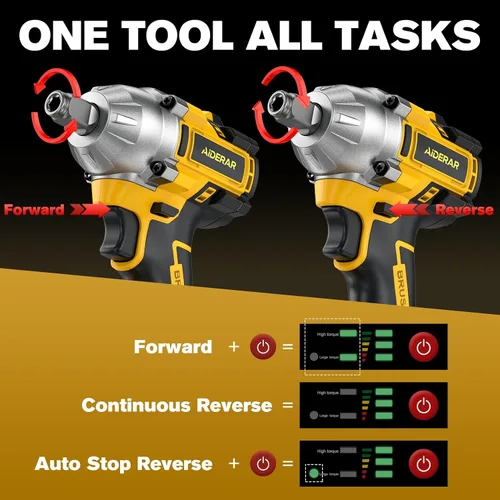 Vista 8 de Llave de impacto inalámbrica para batería DeWalt, 500 Nm (369 pies-libras) pistola de impacto sin escobillas de 1/2 pulgada y 1/4 pulgadas