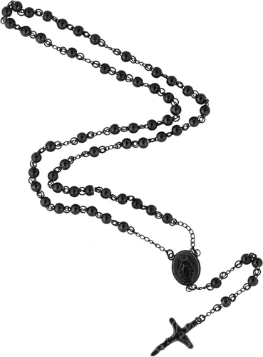 Vista 7 de Sacina Long Beaded Rosary Cross Necklace, Gothic Emo Grunge Jewelry Plateado