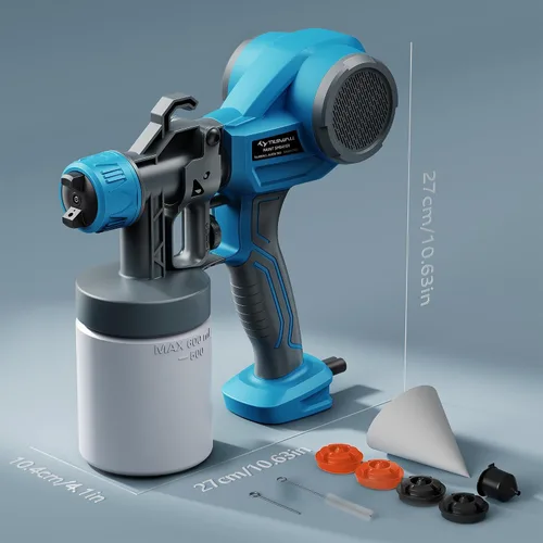 Vista 6 de Tilswall - Pulverizador de pintura HVLP, pistola de aerosol ligera, pistola de pintura eléctrica de alta potencia, 4 boquillas y 3 patrones