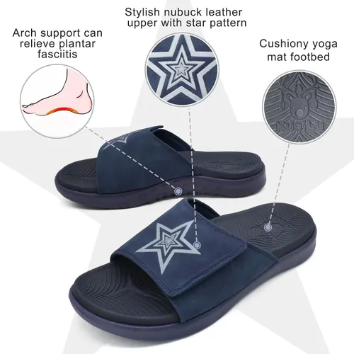 Vista 2 de KuaiLu Sandalias deportivas para hombre con cojín suave y soporte de arco para fascitis plantar, puntera abierta, ajustables, para interiores